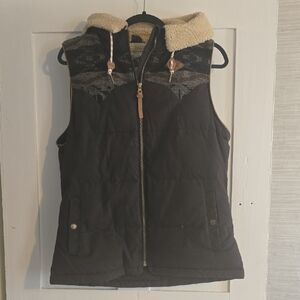 Women's Black Hooded Vest with Sherpa Lining